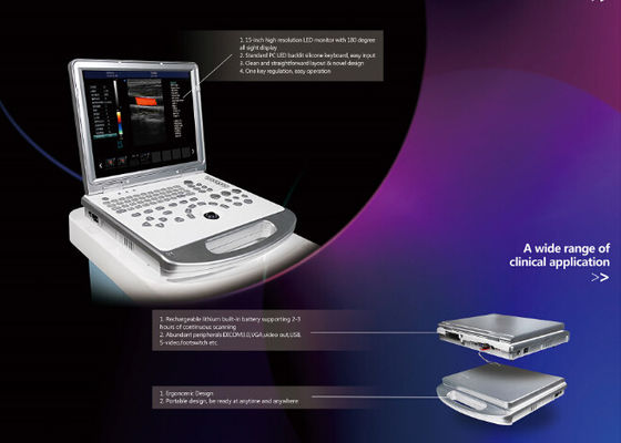 Ultrassonografia portátil com Doppler de cores CE / ISO com impressora / UPS / sondas