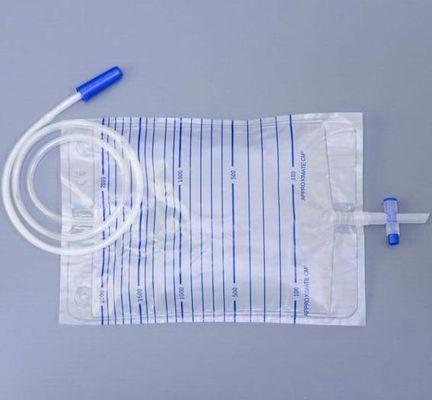 Produtos médicos descartáveis Saco de urina 2000 ml com parafuso, empurrão, válvula transversal